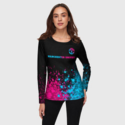 Лонгслив женский Manchester United - neon gradient: символ сверху, цвет: 3D-принт — фото 2