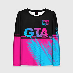 Лонгслив женский GTA - neon gradient: символ сверху, цвет: 3D-принт