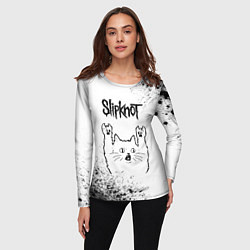 Лонгслив женский Slipknot рок кот на светлом фоне, цвет: 3D-принт — фото 2