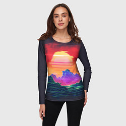 Лонгслив женский Синтвейв неоновые горы на закате, цвет: 3D-принт — фото 2