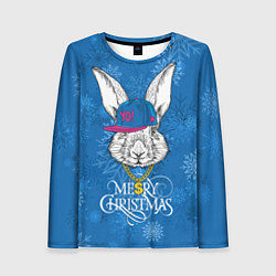 Лонгслив женский Merry Christmas, rabbit in cap, цвет: 3D-принт