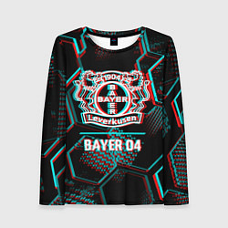 Лонгслив женский Bayer 04 FC в стиле glitch на темном фоне, цвет: 3D-принт