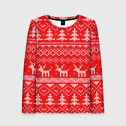 Лонгслив женский Рождественский красный свитер с оленями, цвет: 3D-принт