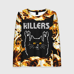 Лонгслив женский The Killers рок кот и огонь, цвет: 3D-принт