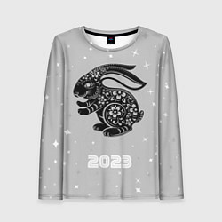Лонгслив женский Символ 2023 года черный водяной кролик, цвет: 3D-принт