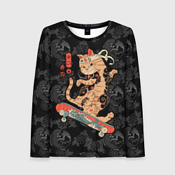 Лонгслив женский Кот самурай на скейтборде, цвет: 3D-принт