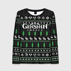 Лонгслив женский Новогодний свитер - Genshin impact, цвет: 3D-принт