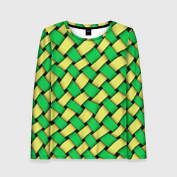 Лонгслив женский Жёлто-зелёная плетёнка - оптическая иллюзия, цвет: 3D-принт
