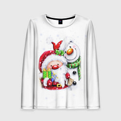 Лонгслив женский Дед Мороз и снеговик с подарками, цвет: 3D-принт