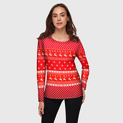 Лонгслив женский Праздничный красный свитер, цвет: 3D-принт — фото 2