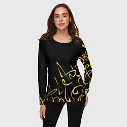Лонгслив женский Золотая каллиграфия на черном фоне, цвет: 3D-принт — фото 2