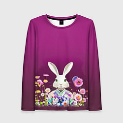 Лонгслив женский Кролик на винном фоне, цвет: 3D-принт