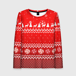Женский лонгслив Узор с оленями и ёлками