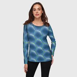 Лонгслив женский Синии шестигранники, цвет: 3D-принт — фото 2