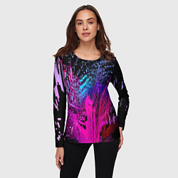 Лонгслив женский Абстрактное множество розовых, фиолетовых и синих, цвет: 3D-принт — фото 2