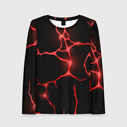 Лонгслив женский Красные неоновые трещины, цвет: 3D-принт