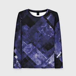 Женский лонгслив Синие, чёрные и белые полоски