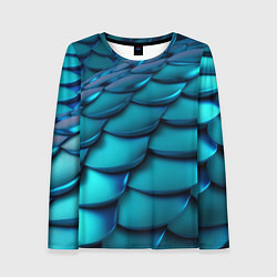 Лонгслив женский Чешуя бирюзовая металлик, цвет: 3D-принт