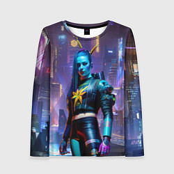 Женский лонгслив Cyberpunk - brave girl - neural network