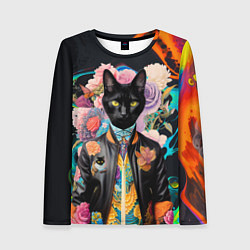 Лонгслив женский Модный чёрный кот - нейросеть - мода, цвет: 3D-принт