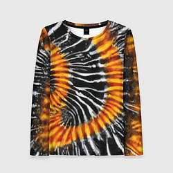 Лонгслив женский Tie dye - тай дай в черно белую полоску, цвет: 3D-принт