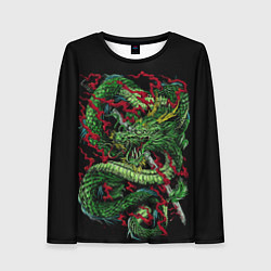 Лонгслив женский Green japan dragon, цвет: 3D-принт
