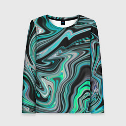 Лонгслив женский Черно-зеленый флюид арт, цвет: 3D-принт