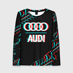Лонгслив женский Значок Audi в стиле glitch на темном фоне, цвет: 3D-принт