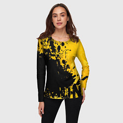 Лонгслив женский Пятна черной краски на желтом фоне, цвет: 3D-принт — фото 2