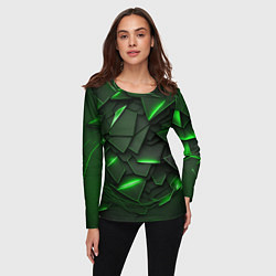 Лонгслив женский Зеленые объемные осколки, цвет: 3D-принт — фото 2