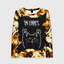 Лонгслив женский In Flames рок кот и огонь, цвет: 3D-принт