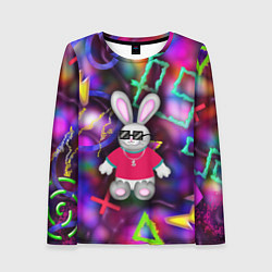 Лонгслив женский Кролик в футболке, цвет: 3D-принт