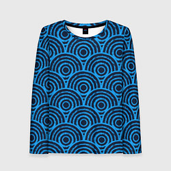 Лонгслив женский Синие круги паттерн, цвет: 3D-принт