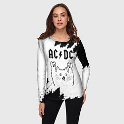 Лонгслив женский AC DC рок кот на светлом фоне, цвет: 3D-принт — фото 2