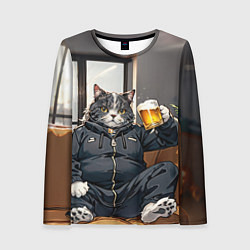 Женский лонгслив Толстый кот со стаканом пива