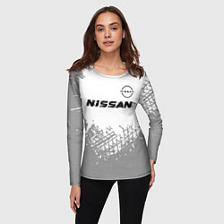 Лонгслив женский Nissan speed на светлом фоне со следами шин: симво, цвет: 3D-принт — фото 2