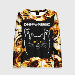 Лонгслив женский Disturbed рок кот и огонь, цвет: 3D-принт