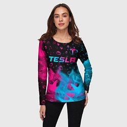 Лонгслив женский Tesla - neon gradient: символ сверху, цвет: 3D-принт — фото 2