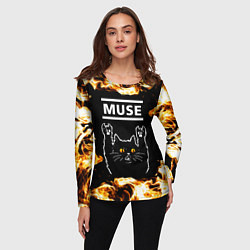 Лонгслив женский Muse рок кот и огонь, цвет: 3D-принт — фото 2