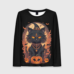 Женский лонгслив Черный кот в хеллоуине