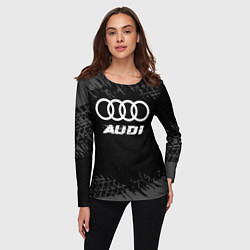 Лонгслив женский Audi speed на темном фоне со следами шин, цвет: 3D-принт — фото 2