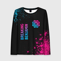 Лонгслив женский Breaking Benjamin - neon gradient: надпись, символ, цвет: 3D-принт
