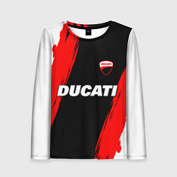 Женский лонгслив Ducati moto - красные полосы