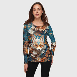 Лонгслив женский Магический лисёнок в цветах, цвет: 3D-принт — фото 2