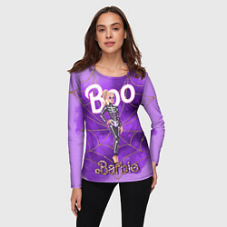 Лонгслив женский Барби в костюме скелета: паутина и фиолетовый дым, цвет: 3D-принт — фото 2