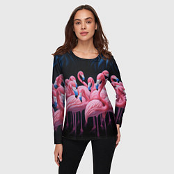Лонгслив женский Стая розовых фламинго в темноте, цвет: 3D-принт — фото 2