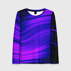 Лонгслив женский Волнистый абстрактный узор в синих и малиновых тон, цвет: 3D-принт