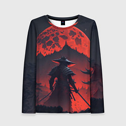 Лонгслив женский Samurai and red moon - нейросеть, цвет: 3D-принт