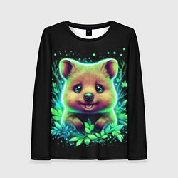 Женский лонгслив Улыбающийся квокка в неоновых листиках