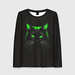 Женский лонгслив Черный кот в зеленом свечении